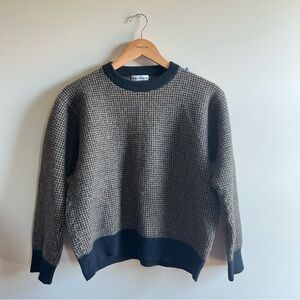 VTG 80s Bullock & Jones Wool Angora Knit Sweater Mens Herringbone Large Gray